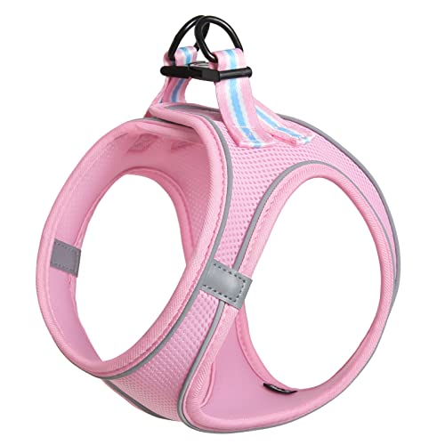 HEELE Arnês colete cão pequeno ajustável macio acolchoado confortável para viajar passear com animal de estimação pequeno cachorro chihuahua, rosa, XS