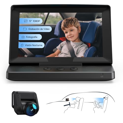 WOLFANG Espelho de carro para bebé HD 1080P espelho retrovisor para carro de bebé, USB-C Plug and Play instalação fácil, monitor para bebé com ecrã de 5 polegadas e câmara de visão noturna