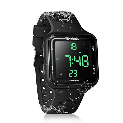 Relógio impermeável 10 ATM 100 m relógio de natação luminoso submersível com funções de despertador, cronómetro, fuso horário duplo, calendário, formato de 12/24 horas selecionável