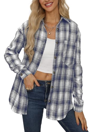 NONSAR Blusa xadrez para mulher, com botões, manga comprida, Oktoberfest, blusa quadriculada, túnica, casual, decote em V, camisa de flanela