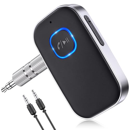 Glangeh Receptor Bluetooth 5,3 carro Aux, jack 3,5 mm adaptador com 16 Hrs de uso, dupla conexão HiFi áudio recetor Bluetooth para chamadas mãos livres/altifalantes/auriculares