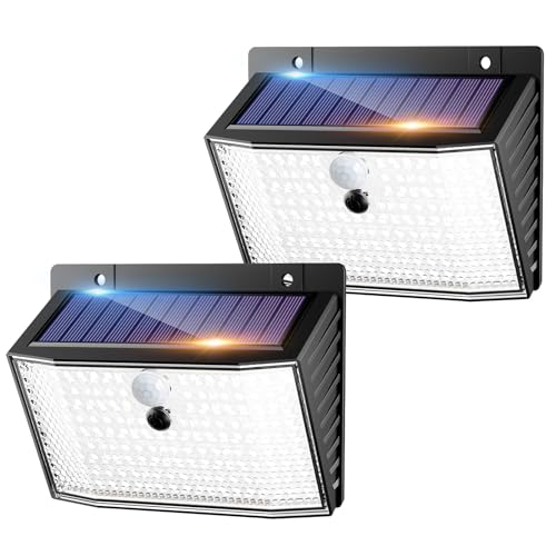 nipify Luz solar exterior com sensor de movimento, 2 pacotes de 168 LED, holofote solar exterior com 3 modos, IP65 impermeável luzes solares para jardim, garagem, rua, pátio