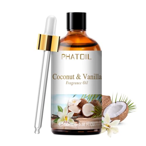 PHATOIL Óleo essencial de coco e baunilha, óleos essenciais de aromaterapia para humidificador, óleo perfumado de coco e baunilha para difusor - coco e baunilha 100 ml