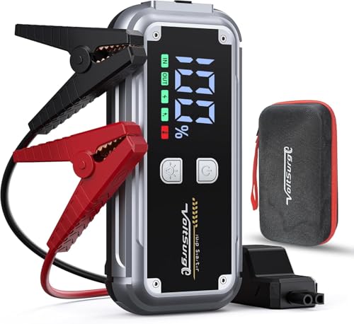VoltSurge Car Battery Booster 6000A, iniciador portátil de bateria de carro (até 8,0 l diesel ou todo gás), iniciador de 12 V, pinças inteligentes com ecrã, luz LED