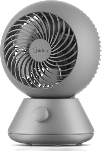 Midea Ventoinha de mesa silenciosa de 3 velocidades, ventilador pequeno com oscilação multidirecional 90º 90º, ventoinhas de mesa poderosas, com fluxo de ar até 15 m