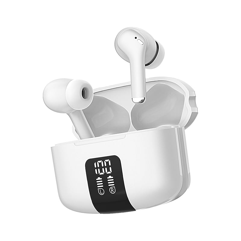 Auriculares sem fios MP48 Pro Bluetooth 5.3, cancelamento de ruído ENC, ecrã LED com nível de bateria, duração de 100H, controlo tátil. (branco)