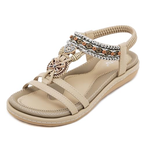 Acfoda Sandálias planas mulher verão casual confortáveis sapatos de praia tamanho 36-44