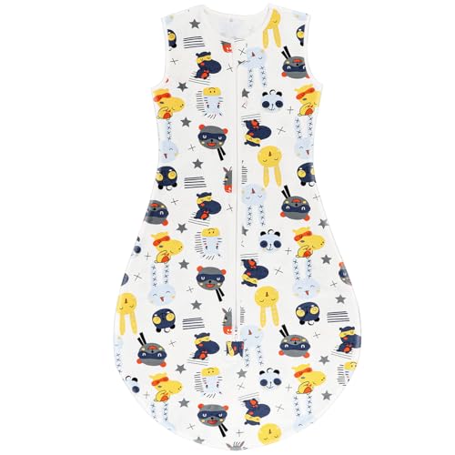 TOGOU2S Saco de dormir bebé verão, 0,5 TOG saco de dormir unissexo para bebé, crianças de 0 a 6 meses, 100% algodão respirável, saco bebé 65 cm, animais de desenhos animados