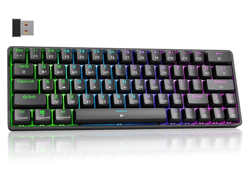 Dierya Teclado mecânico Gamer sem fios 60% DK63 com Bluetooth/2,4G/Type-C, Red Switch Gaming Mechanical RGB Keyboard, teclado ultra compacto 68 teclas para PC/Win/Mac, QWERTY, preto