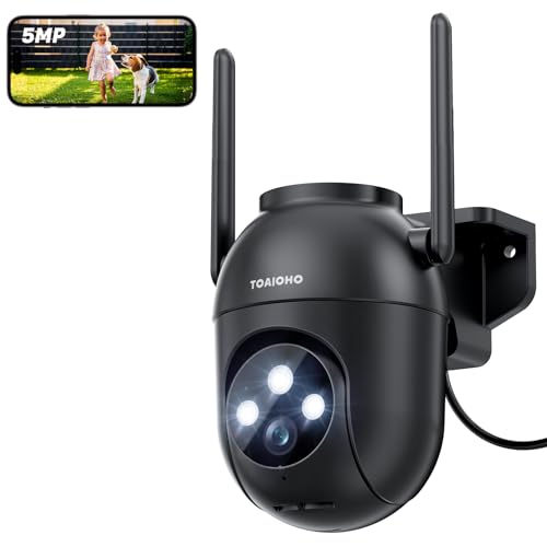 Câmara de vigilância WiFi exterior: 5 MP câmaras vigilância domicílio WiFi exterior 2,4 / 5 Ghz alarmes para casa câmara 360 ° PTZ câmara de vídeo seguimento automático gravação 24/7 visão noturna cor