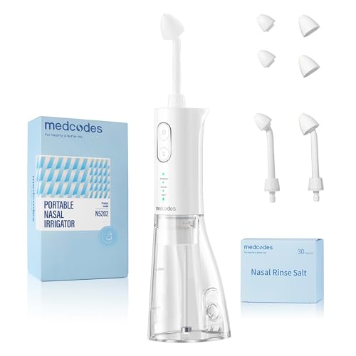 medcodes Neti Pot - Sistema de rega nasal sem fio, máquina de limpeza de garrafas de enxaguamento nasal, kit de sistema de lavagem sinusal elétrico para alívio dos seios nasais (White A)