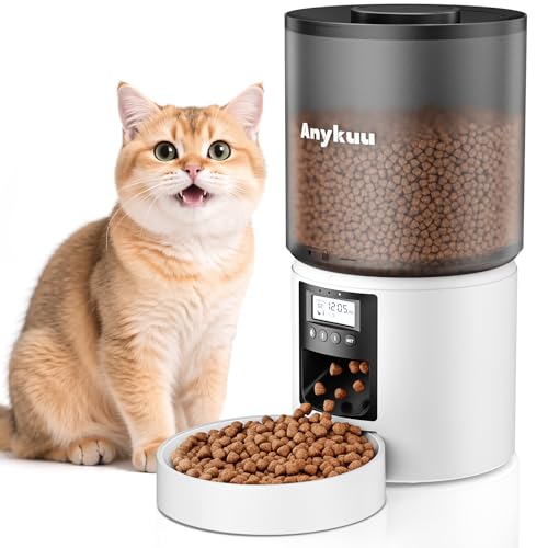 Anykuu 4 L Dispensador de gato automático 1-6 refeições por diacomida gatos e cães com função de gravação de 10 s, USB, branco para pequeno / médio animal de estimação