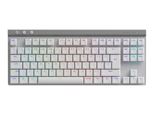 Logitech G G515 Lightspeed TKL de perfil baixo teclado para jogos sem fio, RGB LIGHTSYNC, design fino sem teclado numérico, teclas PBT, interruptores mecânicos táteis QWERTY - branco