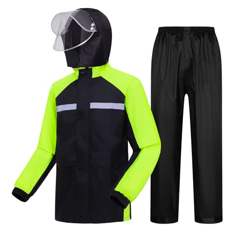 LY4U Casacos impermeáveis para homem, fato de chuva leve com capuz, fato impermeável de motociclo, casaco e calças impermeáveis para pesca, caminhadas, ciclismo
