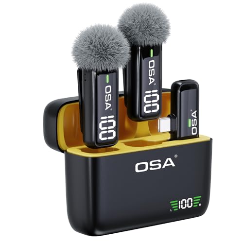 OSA microfone sem fios para telefone com estojo de carregamento e transmissor ecrã digital - conjunto de 2, para telefone tipo C, gravação, gravação de vídeo profissional (tipo C)