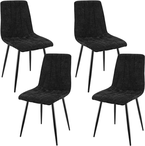 JIJIAN Conjunto de 4 cadeiras de sala de jantar, cadeiras estofada com tecido de linho e pernas de metal preto, design com riscas, cadeiras de sala de jantar para sala de jantar sala de estar quarto