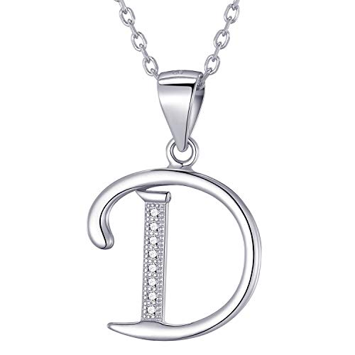 Morella Colar para mulher, com letras pendentes, prata 925, rodeadas por pedras de zircónio, para senhoras, 45 cm, cor branca
