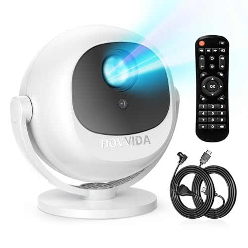 HOVVIDA Projetor 2025 portátil projetor de vídeo, foco elétrico, compatível com 4K 1080P, WiFi 6, Bluetooth 5.2, rotação de 360°, com cabo HDMI, funciona com TV Stick/USB / PS5 / Laptop