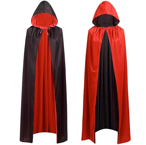 Capa de vampiro com capuz para Halloween, carnaval e carnaval, em vermelho e preto, adequada para meninos e mulheres e homens