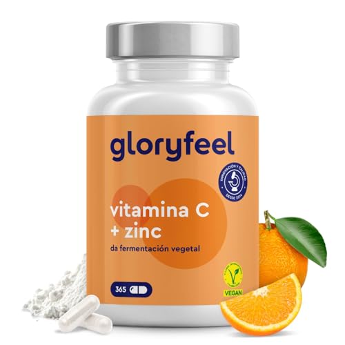 Vitamina C Zinco, 365 cápsulas, 1000 mg vitamina C 20 mg zinco, apoia o sistema imunitário e reduz a fadiga, vitamina C tampada com proteção gástrica e pH neutro, 100% vegano