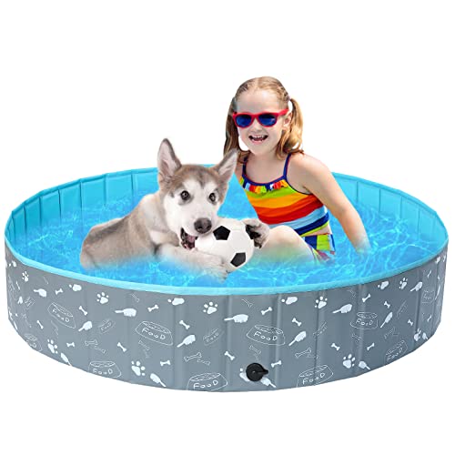 COMSLE Piscina para cães grandes, piscina dobrável cães antiderrapante e resistente ao desgaste, banheira para cães PVC 80 cm / 120 cm/160 cm, Dog Pool, cinzento osso