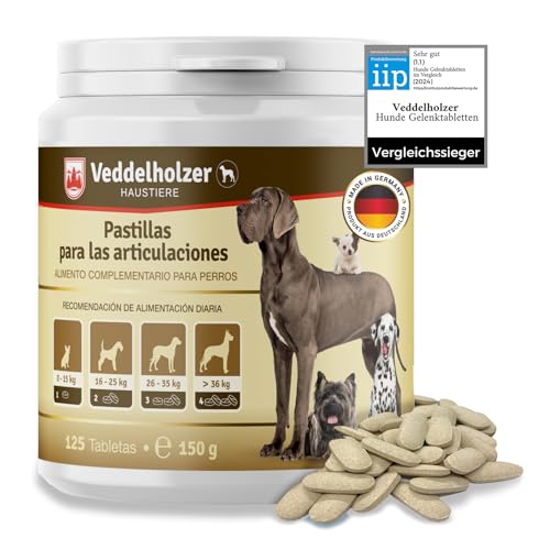Comprimidos condroprotetor cães para articulações Veddelholzer com MSM, harpagófito glucosamina colagénio para fortalecer os ossos, fabricados na Alemanha, 125 cápsulas com hialurão