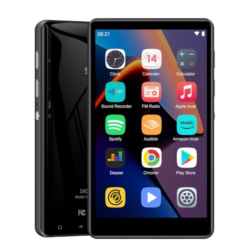 SWOFY M503Pro Leitor MP3, 80 GB, ecrã táctil de 4,0", Bluetooth, WiFi, sistema Android, compatível com Spotify, Pandora, Amazon Music, Libby, audiível, navegador, expansão até 1 TB (preto)
