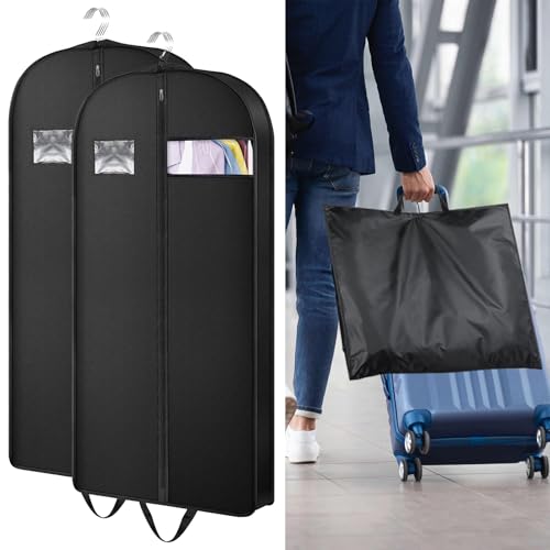 GROOFOO Saco de roupa preto, com fecho de correr, resistente ao pó, saco de fato com janela transparente, bolsa de roupa, mala de viagem, capa dobrável para roupa de noite (152 * 60 cm * 2)