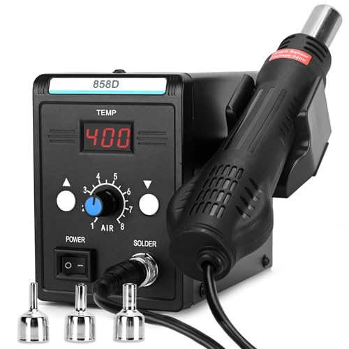 COVVY Estação de retrabalho de ar quente com ecrã LCD, estação de soldadura de temperatura ajustável e volume de ar 858D, com 3 bocais de ar quente, estação de ar quente de 700
