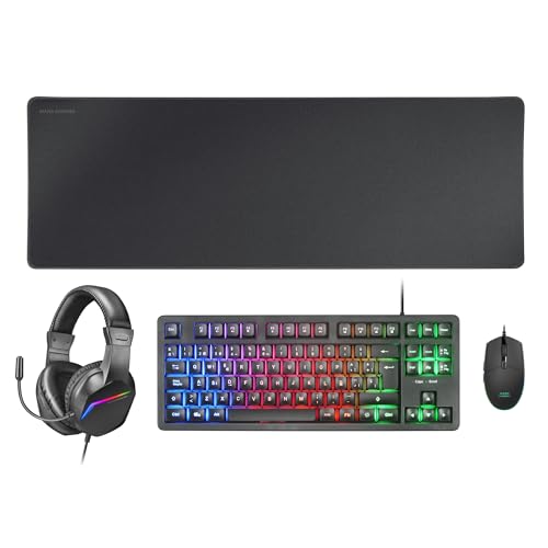 Mars Gaming MCP-RGB3, Pack Gaming teclado Fixed RGB rato Gaming RGB Flow 3200 dpi auriculares Over-Ear RGB tapete XXL, preto, idioma francês