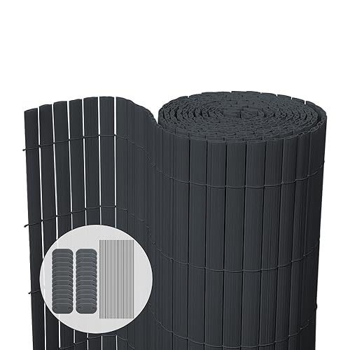 VOUNOT® Canhizo oculto PVC frente e verso 100 x 300 cm com ponte reforçada, tapete PVC cerca de privacidade, ecrã de proteção visual para jardim, varanda, terraço, cor cinzento