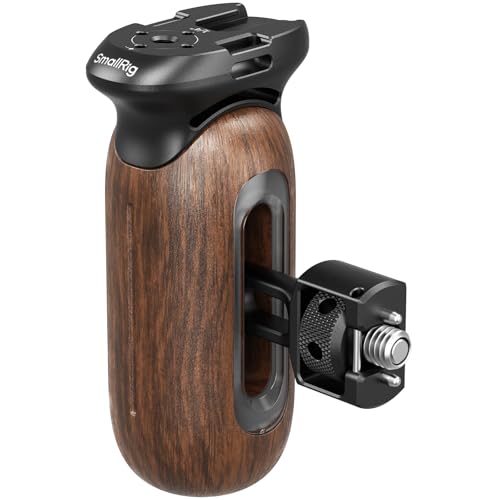 SMALLRIG Cabo lateral Wooden para gaiolas de câmara com parafuso de posicionamento 2 em 1, alça ergonómica esquerda ou direita, ajuste vertical de 29 mm, capacidade de carga de 15 kg/33,1 lb