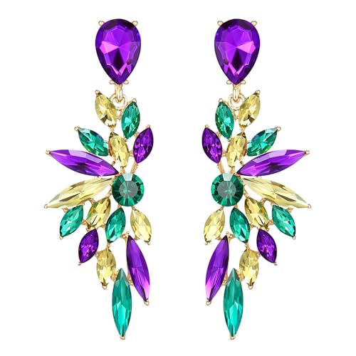 Clearine Brincos para casamento cristal nupcial lágrima marquise cacho brincos pendentes brilhantes para mulher tom prateado claro