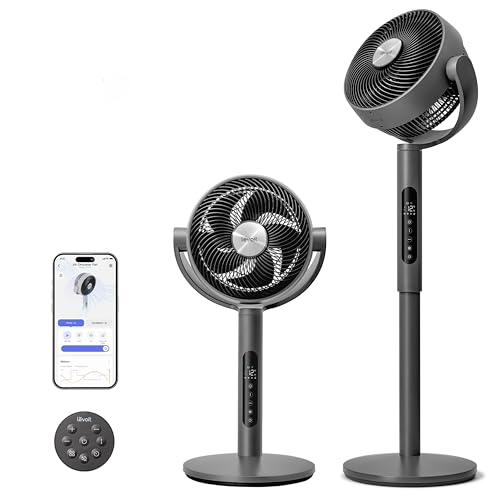 LEVOIT 20 dB Ventoinha de pé silencioso inteligente, motor DC, ventilador de circuito baixo consumo com WIFI, 4 modo e 12 velocidades a 1614 m³/h, 30 m de vento, temporizador de 12 H, 90 ° + 120 °