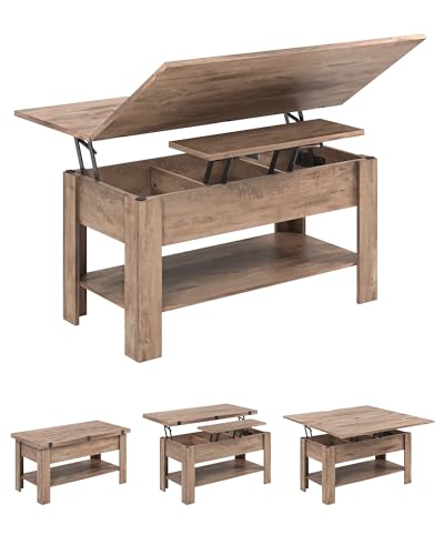 KIMENICH Mesa de centro regulável em altura, armazenamento oculto, 3 em 1, multifunções, mesa de sala de estar, mesas de café, compartimento aberto, mesas de sala de jantar, para sala de estar