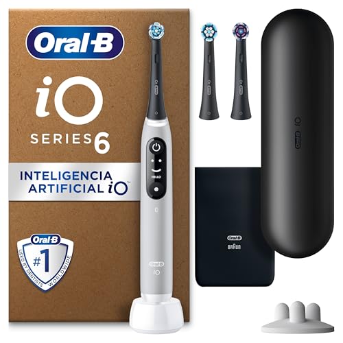 Oral-B iO 6 Escova de dentes elétrica cinzenta, 3 cabeças, 1 estojo de viagem, desenhado por Braun