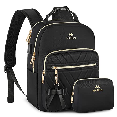 MATEIN Mochila de mulher pequena, mochila casual pequena com porta de carregamento USB, impermeável anti-roubo moda Backpack para trabalho escola escritório viagem, Preto, Casual