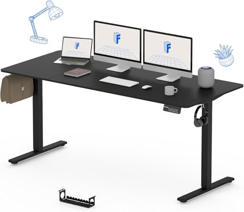 FLEXISPOT 160 x 60 cm, mesa elétrica ajustável em altura, secretária ajustável em altura, secretária ajustável e elétrica Standing Desk para computador com gancho, função de memória, para escritório e