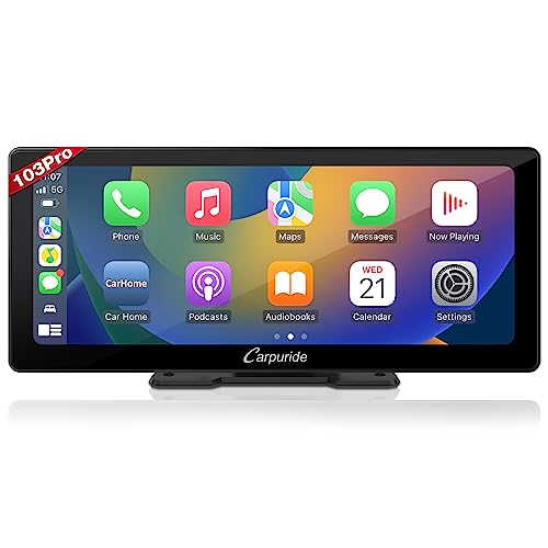 Carpuride W103 Pro com transmissão sem fios Bluetooth portátil Carplay e Android Auto Car Stereo, ecrã táctil 10,3 polegadas 1080P, Mirror Link/GPS/Siri/FM/G00gle