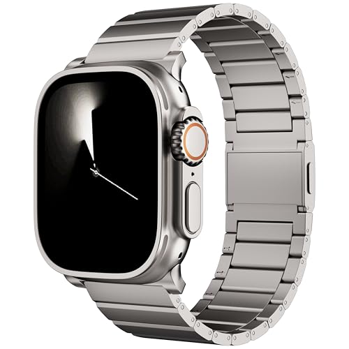 LULULOOK Tira de titânio para Apple Watch ultra 2/ultra 49 mm, correia alternativa de titânio ultraleve de grau 2 [fivela magnética dupla][jato de areia revestido com DLC]Pulseira para iWatch ultra