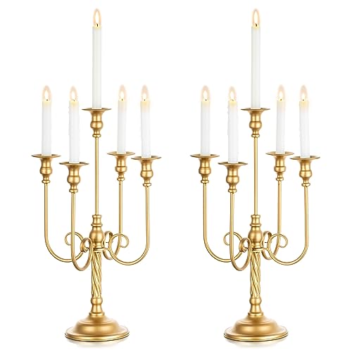 Candelabros de casamento candelabros de chão alto - 2 lustres dourados de 5 braços Inweder 50 cm suportes de metal em espiral suporte de velas antigas para centros de mesa de Natal cerimónia