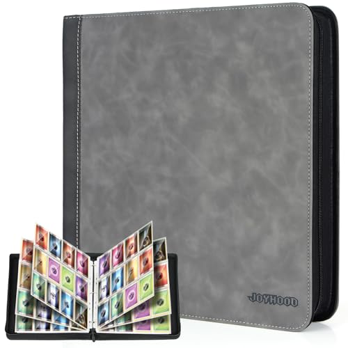 JoyHood Álbum de cartas colecionador compatível com TCG, pasta para cartões de até 960 cartas, álbum titular de cartão adatto a PM MTG OPCG (cinzento, 12 bolsos)