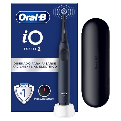 Oral-B iO 2 Escova de dentes elétrica azul mar, 1 cabeça, 1 estojo de viagem, 3 modos de escovagem, sensor de pressão e temporizador, desenhado por Braun, edição limitada