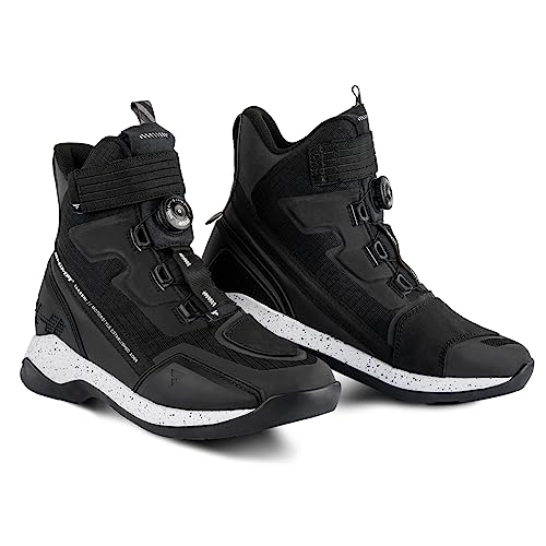 SHIMA TAKESHI VENT, sapatos de motocicleta para homens - respiráveis, sapatos de rua reforçados com sistema de fecho ATOP, sola antiderrapante, alça de mudança de velocidades (preto, 43)