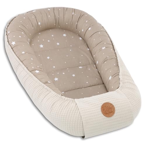 Totsy Baby Ninho bebé recém-nascido 50 x 90 cm, redutor berço boné de cocho ninho para dormir cocé de algodão coco ideal para bondola moisés e viagem bege com estrelas brancas