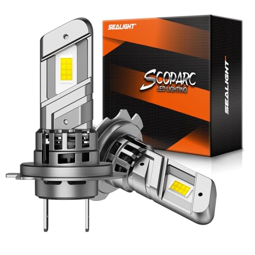 SEALIGHT Lâmpadas LED H7, 24000LM 6500K lâmpadas de luz branca fria com ventilador de refrigeração, 600 % 100 W brilho, mini formato 1:1, 3 minutos Plug-N-Play, H7 halogéneo substituição embalagem de