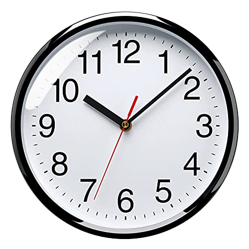 Plumeet 25 cm Relógio de quartzo de parede silencioso, decorativo para a casa/cozinha/escritório/escola, fácil de ler e com pilhas (branco)
