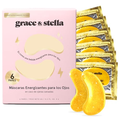 Grace & Stella Patches para orelhas e malas de mulher - remendos anti-rugas e anti-olheiras com ácido hialurónico premium premium - veganos e não testados em animais [6 pares, dourado]