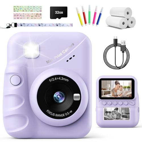 TIATUA Câmara com fotos infantis instantâneas, 3,0" HD 48 MP câmara instantânea para crianças com cartão de 32 GB e papel de impressão, HD 1080P câmara instantânea para meninos e meninas 3 a 12 anos