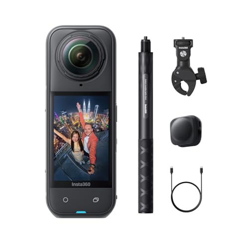 Insta360 Pacote de motociclista X5 - câmara 8K 360° impermeável, lente dura e substituível, bateria de 3 horas, áudio claro, estabilização, efeito Selfie Stick invisível, líder com pouca luz